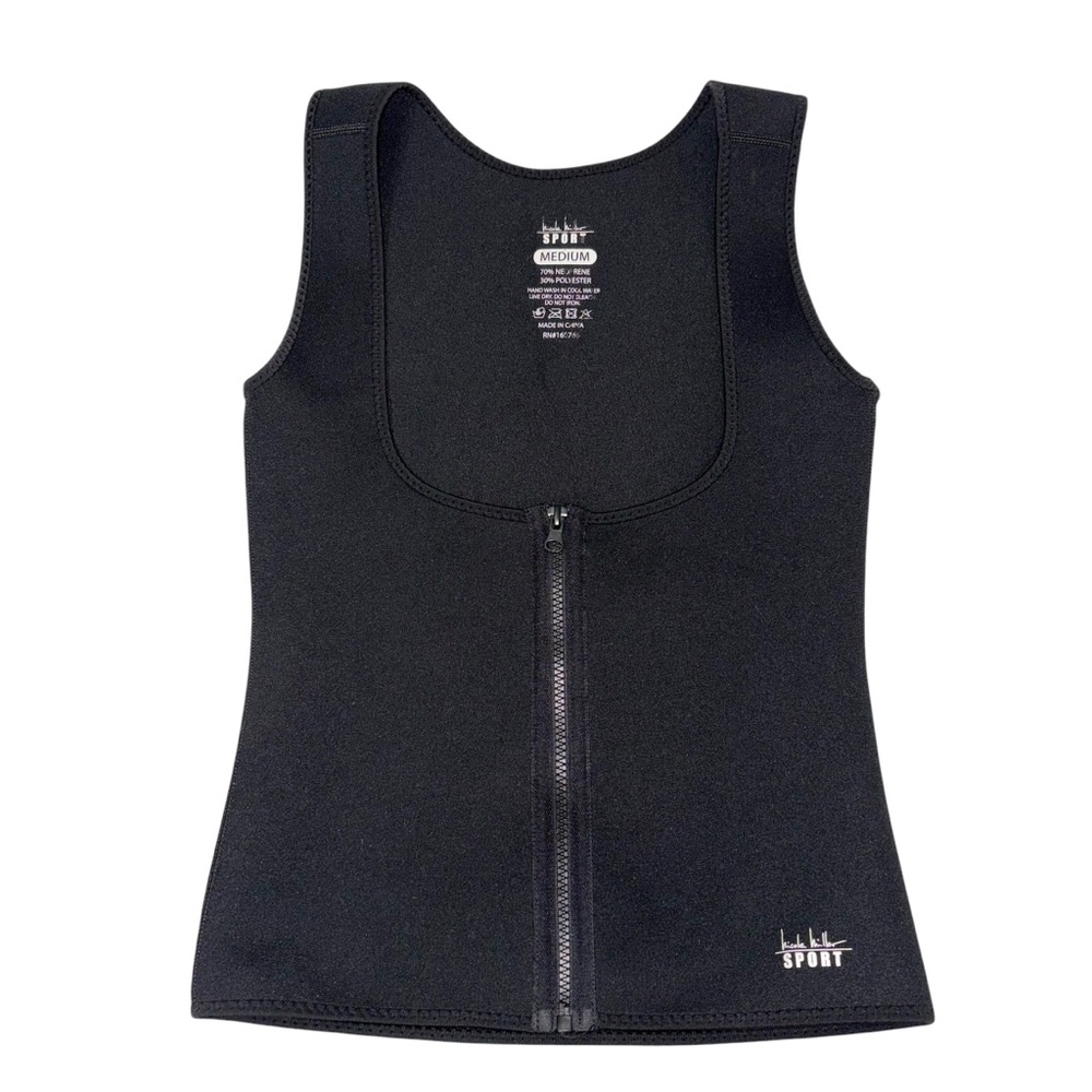 Nicole Miller Sport Neoprene Sauna Sweat Shape Top Black Black Zip-Up Sport Tank